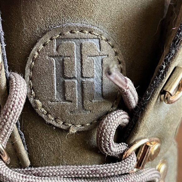 Tommy Hilfiger Womens Duck Boots Green Faux Fur Size 8 M Gold Tone Plush Lined - Picture 8 of 10